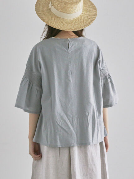 綿麻モチーフ刺繍ブラウス（サックスブルー/ネイビー）｜TSUHARU by Samansa Mos2（ツハルバイサマンサモスモス）通販