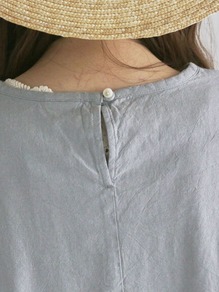 綿麻モチーフ刺繍ブラウス（サックスブルー/ネイビー）｜TSUHARU by Samansa Mos2（ツハルバイサマンサモスモス）通販