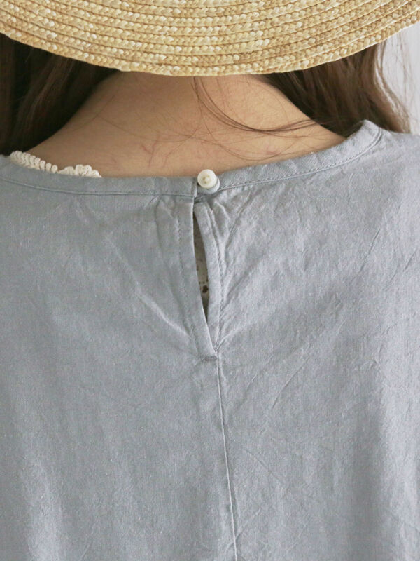 ツハル　綿麻モチーフ刺繍ブラウス セール】 綿麻モチーフ刺繍ブラウス（サックスブルー/ネイビー