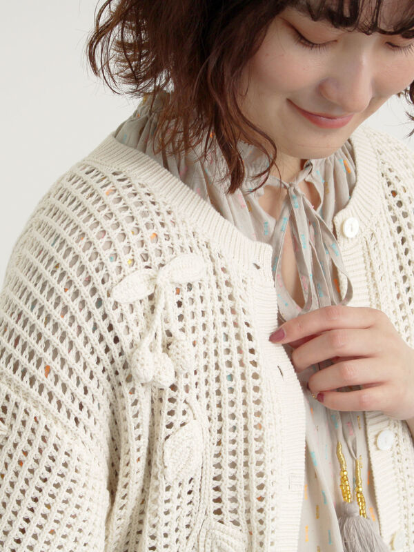 TSUHARUbySM2新品タグ付立体かぎ針フルーツ柄ニットカーディガン