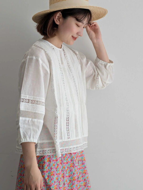 MARELLA◆７分袖ブラウス/42/コットン/GRN/総柄/693-31113011 マレーラ MARELLA スポーツ SPORT シャツ ブラウス キーネック