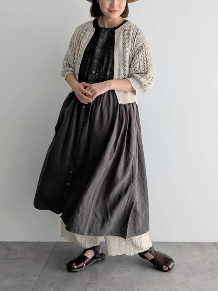 【WEB限定 Sサイズ】【WACLOTH】フリル切替ワンピース（チャコールグレー/ベージュ/グリーン）｜TSUHARU by Samansa Mos2（ツハルバイサマンサモスモス）通販