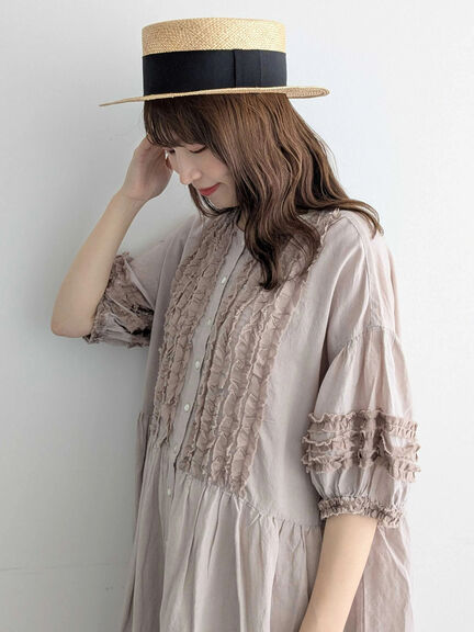 【WEB限定 Sサイズ】【WACLOTH】フリル切替ワンピース（チャコールグレー/ベージュ/グリーン）｜TSUHARU by Samansa Mos2（ツハルバイサマンサモスモス）通販