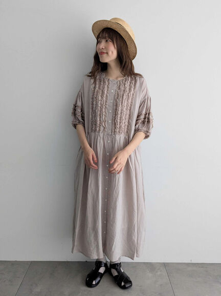 【WEB限定 Sサイズ】【WACLOTH】フリル切替ワンピース（チャコールグレー/ベージュ/グリーン）｜TSUHARU by Samansa Mos2（ツハルバイサマンサモスモス）通販