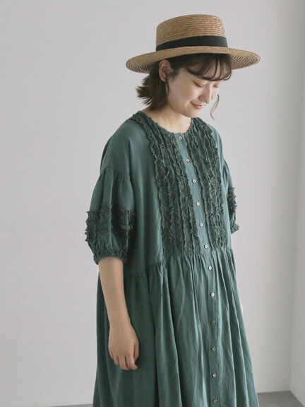 【WEB限定 Sサイズ】【WACLOTH】フリル切替ワンピース（チャコールグレー/ベージュ/グリーン）｜TSUHARU by Samansa Mos2（ツハルバイサマンサモスモス）通販