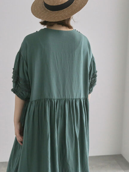 【WEB限定 Sサイズ】【WACLOTH】フリル切替ワンピース（チャコールグレー/ベージュ/グリーン）｜TSUHARU by Samansa Mos2（ツハルバイサマンサモスモス）通販