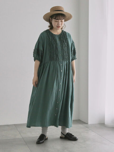 【WEB限定 Sサイズ】【WACLOTH】フリル切替ワンピース（チャコールグレー/ベージュ/グリーン）｜TSUHARU by Samansa Mos2（ツハルバイサマンサモスモス）通販