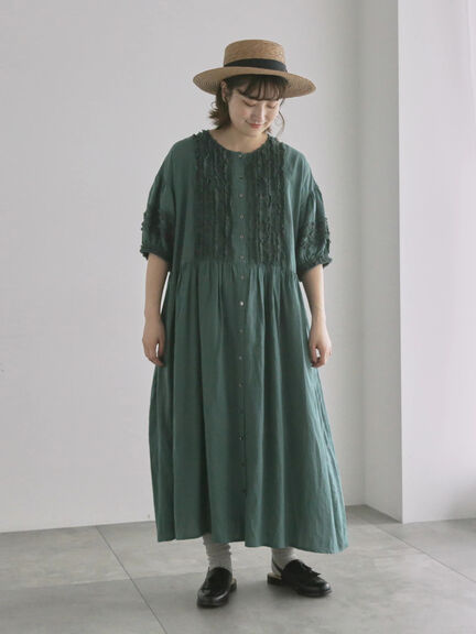 【WEB限定 Sサイズ】【WACLOTH】フリル切替ワンピース（チャコールグレー/ベージュ/グリーン）｜TSUHARU by Samansa Mos2（ツハルバイサマンサモスモス）通販
