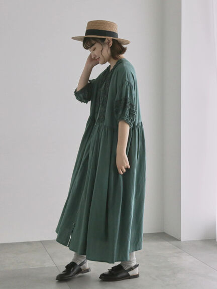 【WEB限定 Sサイズ】【WACLOTH】フリル切替ワンピース（チャコールグレー/ベージュ/グリーン）｜TSUHARU by Samansa Mos2（ツハルバイサマンサモスモス）通販