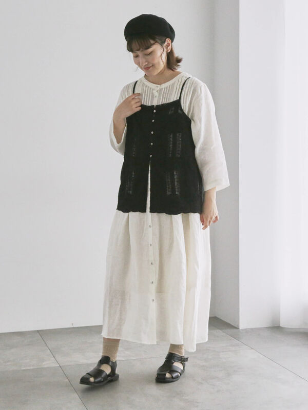 WEB限定 Sサイズ】リネンピンタックワンピース（オフホワイト