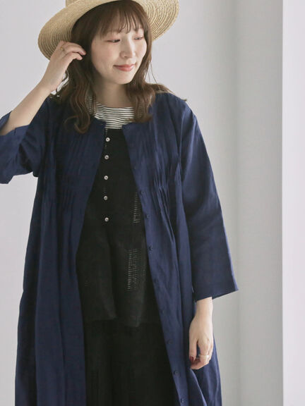 【WEB限定 Sサイズ】リネンピンタックワンピース（オフホワイト/ピンク/ネイビー）｜TSUHARU by Samansa Mos2（ツハルバイサマンサモスモス）通販