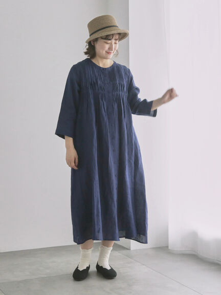 【WEB限定 Sサイズ】リネンピンタックワンピース（オフホワイト/ピンク/ネイビー）｜TSUHARU by Samansa Mos2（ツハルバイサマンサモスモス）通販