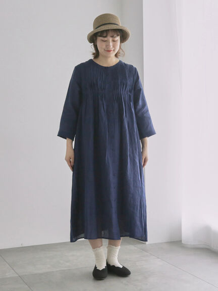 【WEB限定 Sサイズ】リネンピンタックワンピース（オフホワイト/ピンク/ネイビー）｜TSUHARU by Samansa Mos2（ツハルバイサマンサモスモス）通販