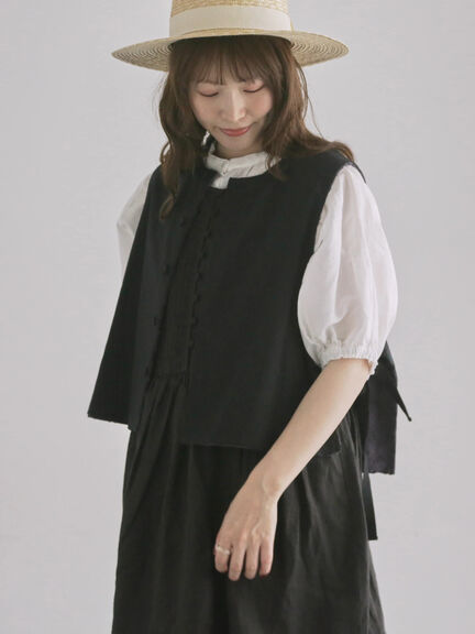 レース×綿リバーシブルベスト（チャコールグレー/キナリ）｜TSUHARU by Samansa Mos2（ツハルバイサマンサモスモス）通販