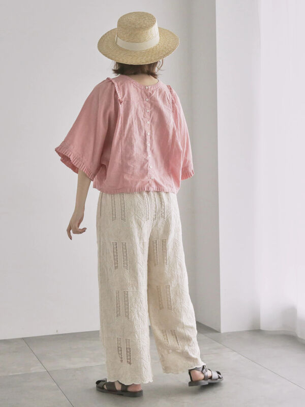 【マロン】タグ付　ツハルバイサマンサモスモス　リネン裾シフォンフリルパンツ TSUHARU by Samansa Mos2（ツハルバイサマンサモスモス）の