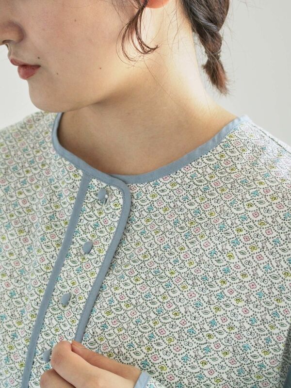 LIBERTY】Forest Wave柄パイピングワンピース（オフホワイト/グレー