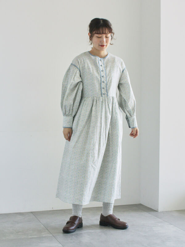 セール】 【LIBERTY】Forest Wave柄パイピングワンピース（オフ