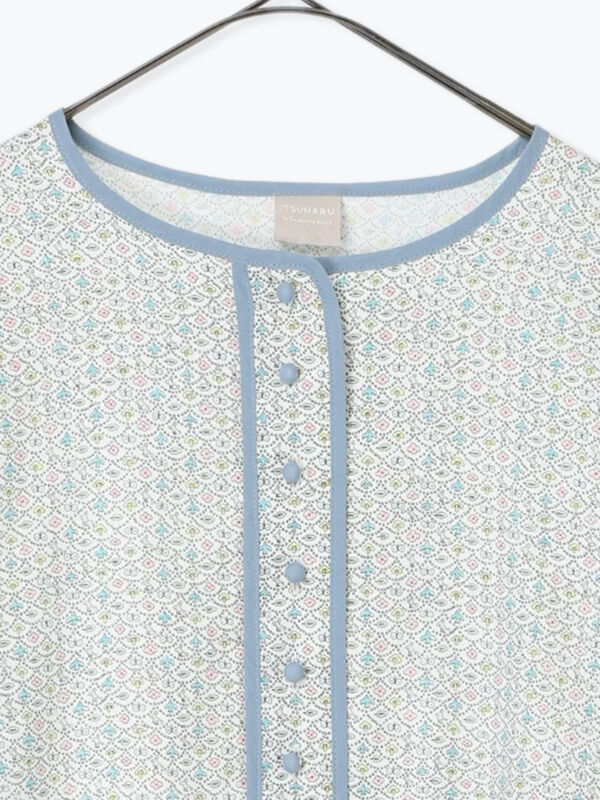 LIBERTY】Forest Wave柄パイピングワンピース（オフホワイト/グレー