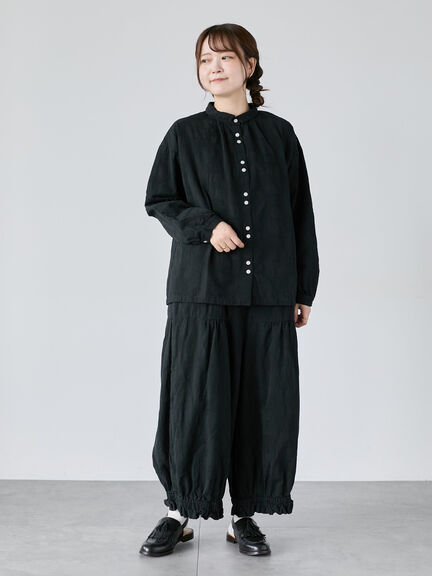 【WEB限定】コットンジャカード製品染め裾フリルパンツ（グレー/ブラック/キナリ）｜TSUHARU by Samansa Mos2（ツハルバイサマンサモスモス）通販