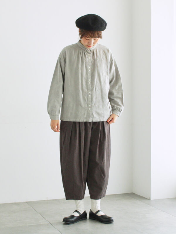 ツハルバイサマンサモスモス今期オンライン限定パンツ新品 天日干し風加工】タックギャザーパンツ(チャコールグレー
