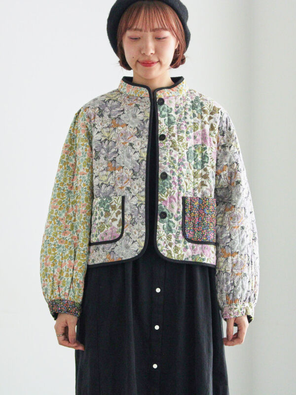 LIBERTY】パッチワークキルトジャケット（レッド/キナリ/アウター