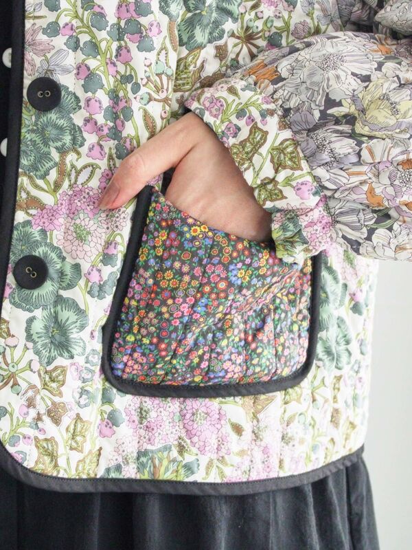 LIBERTY】パッチワークキルトジャケット（レッド/キナリ