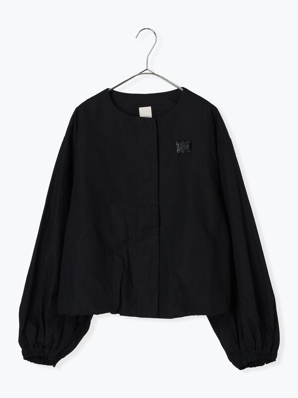 アンティーク風ブローチ付きジャケット（ブラック/キナリ/アウター