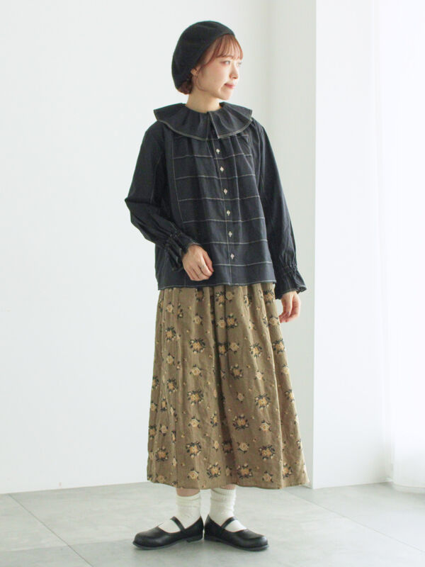 ナガ族　刺繍　黒　スカート　未使用 唐辛子刺繍入りスエットロングスカート 49AV JUNKO SHIMADA