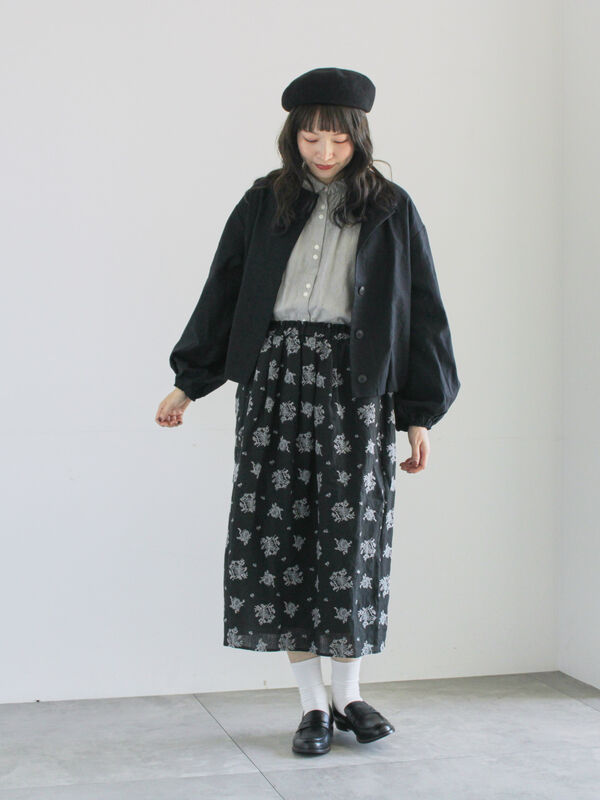 ローズ柄総刺繍スカート（ブラック/オリーブ/ボトムス/スカート