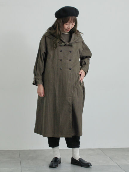 三角巾付きWボタンコート（モカ/グリーン）｜TSUHARU by Samansa Mos2（ツハルバイサマンサモスモス）通販