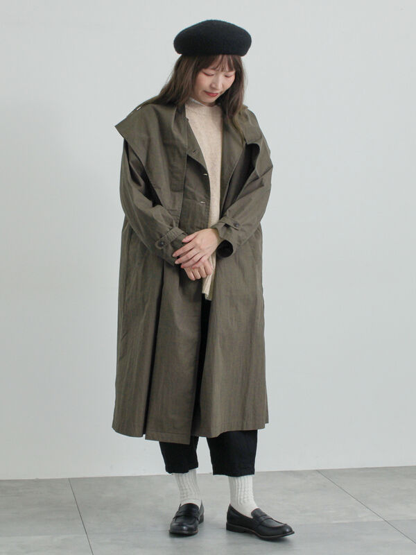 三角巾付きWボタンコート（モカ/グリーン/アウター/コート ）| TSUHARU