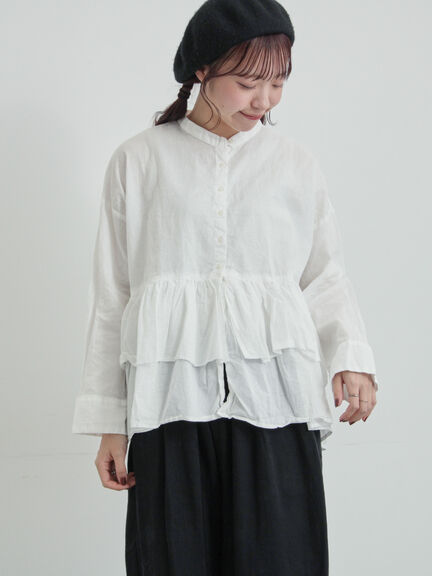 綿麻平織り製品染めティアードブラウス（オフホワイト/グレー/ブラック）｜TSUHARU by Samansa Mos2（ツハルバイサマンサモスモス）通販