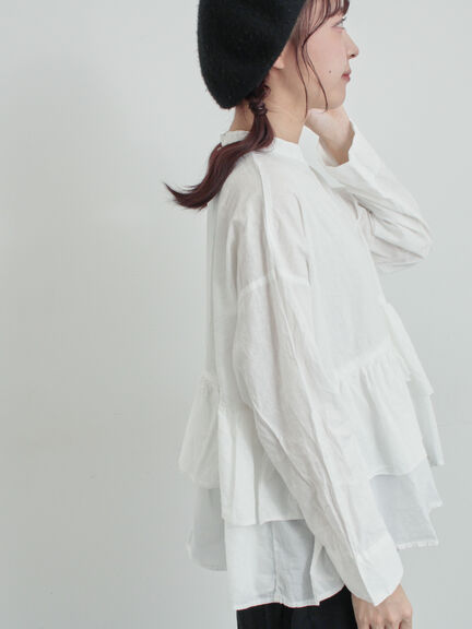 綿麻平織り製品染めティアードブラウス（オフホワイト/グレー/ブラック）｜TSUHARU by Samansa Mos2（ツハルバイサマンサモスモス）通販