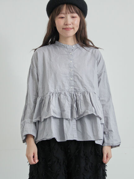 綿麻平織り製品染めティアードブラウス（オフホワイト/グレー/ブラック）｜TSUHARU by Samansa Mos2（ツハルバイサマンサモスモス）通販