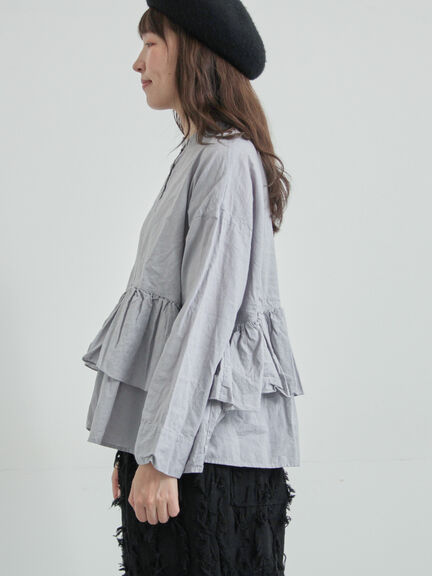 綿麻平織り製品染めティアードブラウス（オフホワイト/グレー/ブラック）｜TSUHARU by Samansa Mos2（ツハルバイサマンサモスモス）通販