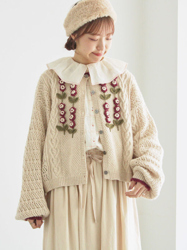 美品✨アトリエサガン◇フラワー装飾ニットアンサンブル カシミヤ カーディガン snc アトリエサガン ATELER SAGAN カーディガン M 水色系 ニット