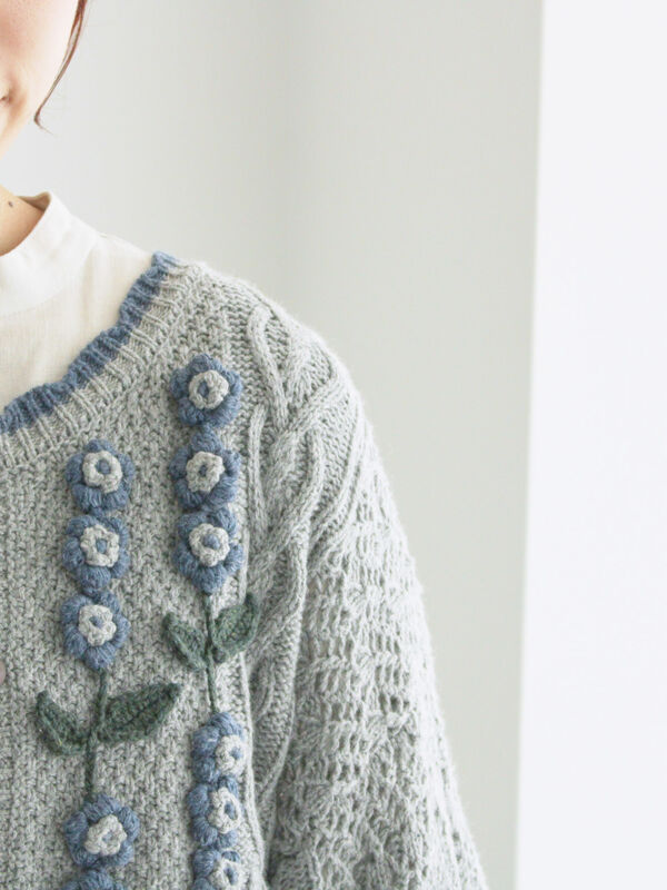 ツハル バイ　サマンサモスモス かぎ針お花モチーフ付きニットカーディガン グレー セール】 かぎ針お花モチーフ付きニットカーディガン（グレー