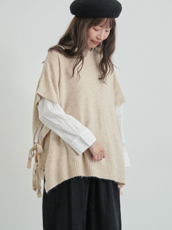 セール】 ウール混2WAYニットベスト（ブラック/ベージュ/アウター