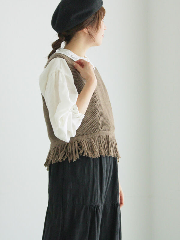 セール】 編み立て襟レースブラウス（オフホワイト/ブラック/ベージュ