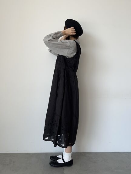 【WEB限定 Sサイズ】カットワーク刺繍前後着ノースリワンピース（ブラック/ブルー/キナリ）｜TSUHARU by Samansa Mos2（ツハルバイサマンサモスモス）通販