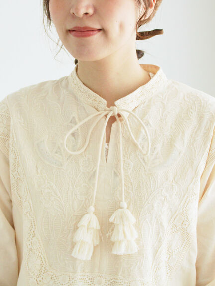 【WEB限定 Sサイズ】刺繍切替レースワンピース（ブラック/ボルドー/キナリ）｜TSUHARU by Samansa Mos2（ツハルバイサマンサモスモス）通販