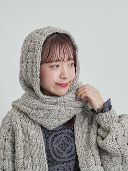 【ペルーニット】柄編みバラクラバ（オフホワイト/グレー）｜TSUHARU by Samansa Mos2（ツハルバイサマンサモスモス）通販