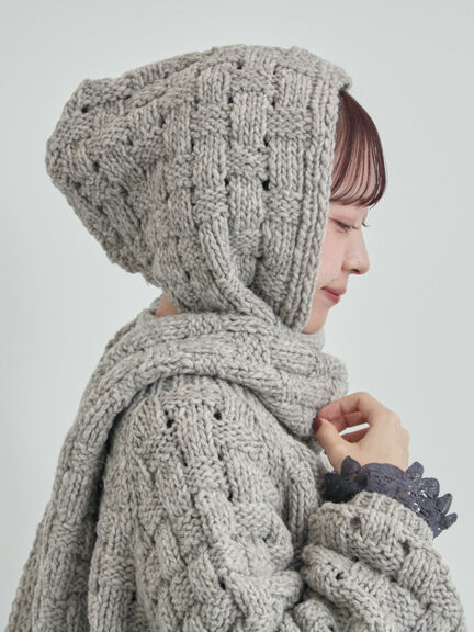 【ペルーニット】柄編みバラクラバ（オフホワイト/グレー）｜TSUHARU by Samansa Mos2（ツハルバイサマンサモスモス）通販