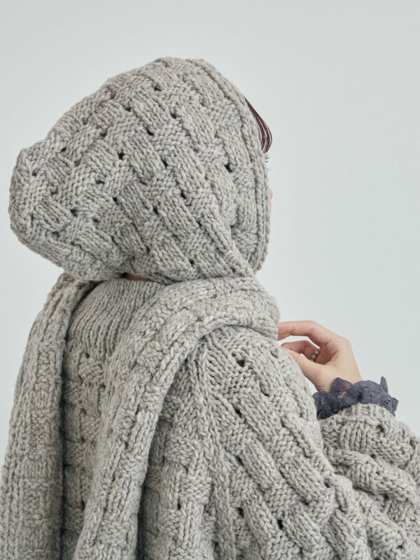 セール】 【ペルーニット】柄編みバラクラバ（オフホワイト/グレー