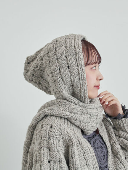 【ペルーニット】柄編みバラクラバ（オフホワイト/グレー）｜TSUHARU by Samansa Mos2（ツハルバイサマンサモスモス）通販