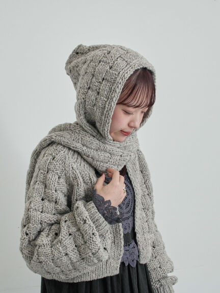 【ペルーニット】柄編みバラクラバ（オフホワイト/グレー）｜TSUHARU by Samansa Mos2（ツハルバイサマンサモスモス）通販