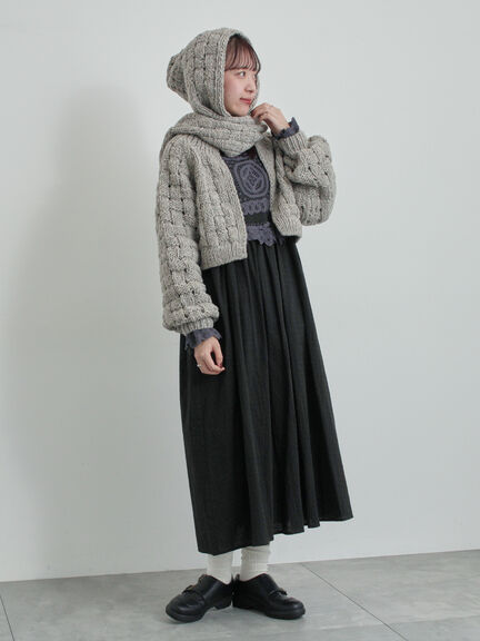 【ペルーニット】柄編みバラクラバ（オフホワイト/グレー）｜TSUHARU by Samansa Mos2（ツハルバイサマンサモスモス）通販