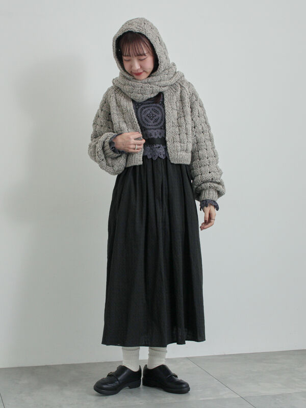 ペルーニット】柄編みバラクラバ（オフホワイト/グレー/アクセサリー