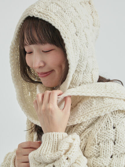 【ペルーニット】柄編みバラクラバ（オフホワイト/グレー）｜TSUHARU by Samansa Mos2（ツハルバイサマンサモスモス）通販