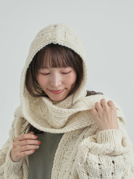 【ペルーニット】柄編みバラクラバ（オフホワイト/グレー）｜TSUHARU by Samansa Mos2（ツハルバイサマンサモスモス）通販